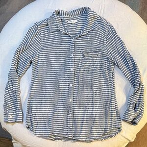 Beachlunchlounge Navy and White Striped Button-down Soft Top